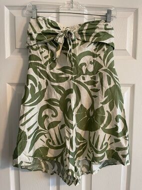 SHEIN Green and White Tropical Print Strapless  romper